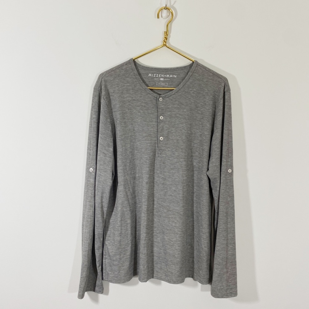 Mizzen and Main XL Mens Gray Button Henley Shirt Long Sleeve‎